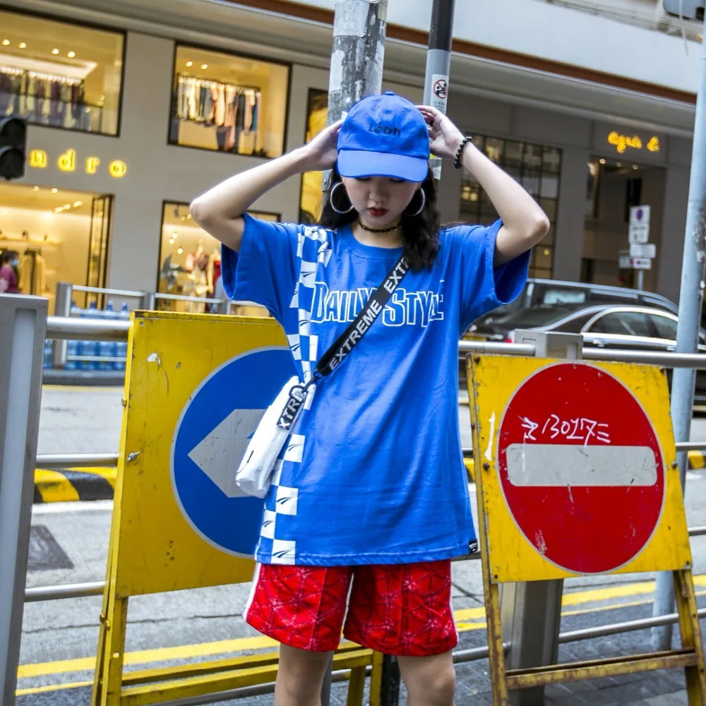 Домашняя BF Street Harajuku персональные буквы черно белая шахматная свободная футболка
