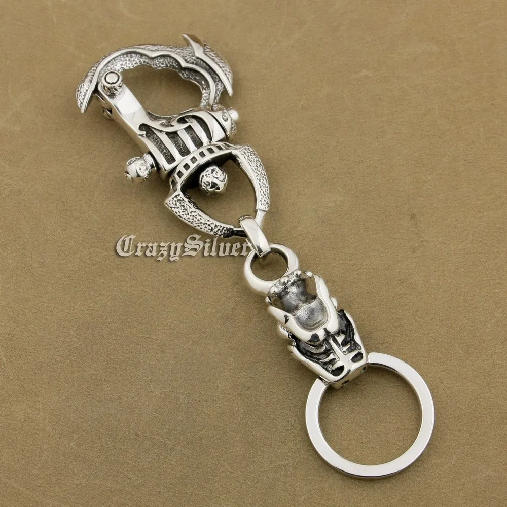 

Huge Heavy 925 Sterling Silver Helmet Armor Dragon Mens Biker Keychain 8J022A