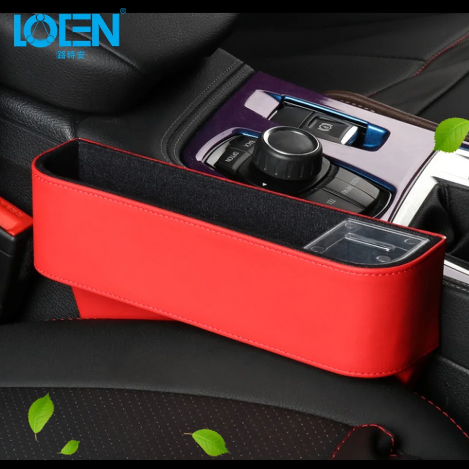 LOEN 1PC PU Leather Beige Black Red Brown Car Organizer Seat Gap