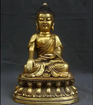 

18" Tibetan Bronze Gilt Temple Shakyamuni Amitabha Buddha Seat Statue