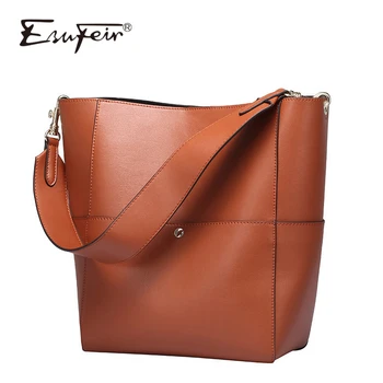 

2019 ESUFEIR Brand Genuine Leather Women Handbag Large Capacity Women Bucket Bag Fashion Women Shoulder Bag Female Casual Tote