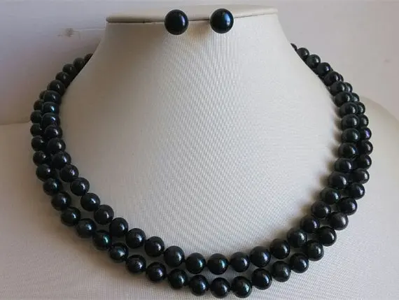 Two Row AA Grade 7-8mm Freshwater Pearl Necklace Bracelet and Earrings