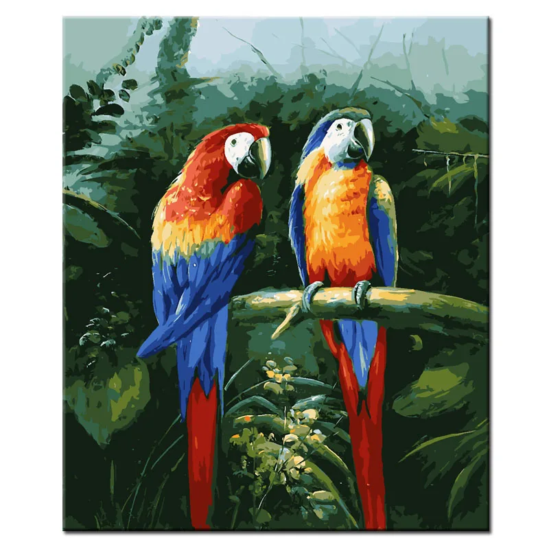 Youk-art Teal Colorful Birds Wall Art Standing on Wires Landscape Canvas Oil Painting for Home Kitchen Office Decoration Ready to Hang