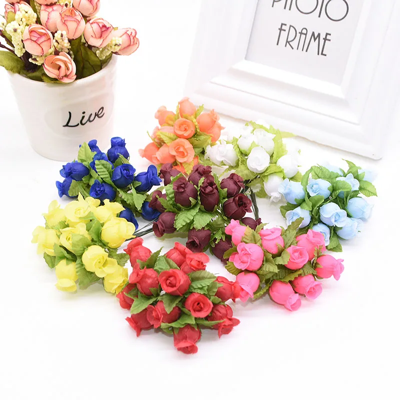 

144Pcs High Quality Silk Artificial Flowers Mini Rose Bouquet DIY Wreath Scrapbooking Wedding Home Decoration