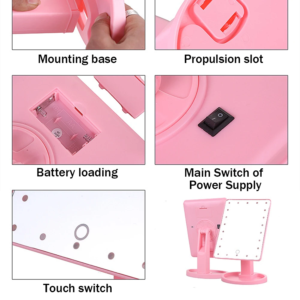 Зеркальный светильник для макияжа с сенсорным экраном, зеркало для макияжа на заказ, 1X 10X Настольный светодиодный зеркальный светильник, USB кабель, батарейки, 16/22 светильник s