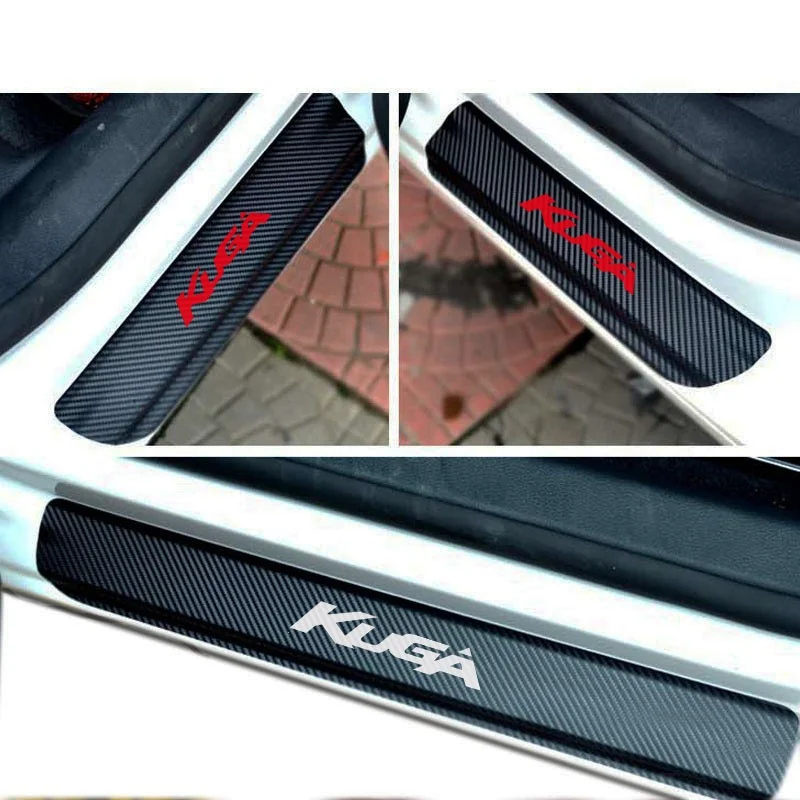 Koop 4 stks carbon fiber vinyl sticker Auto Instaplijsten Scuff Plaat voor FORD KUGA Onderdelen Accessoires