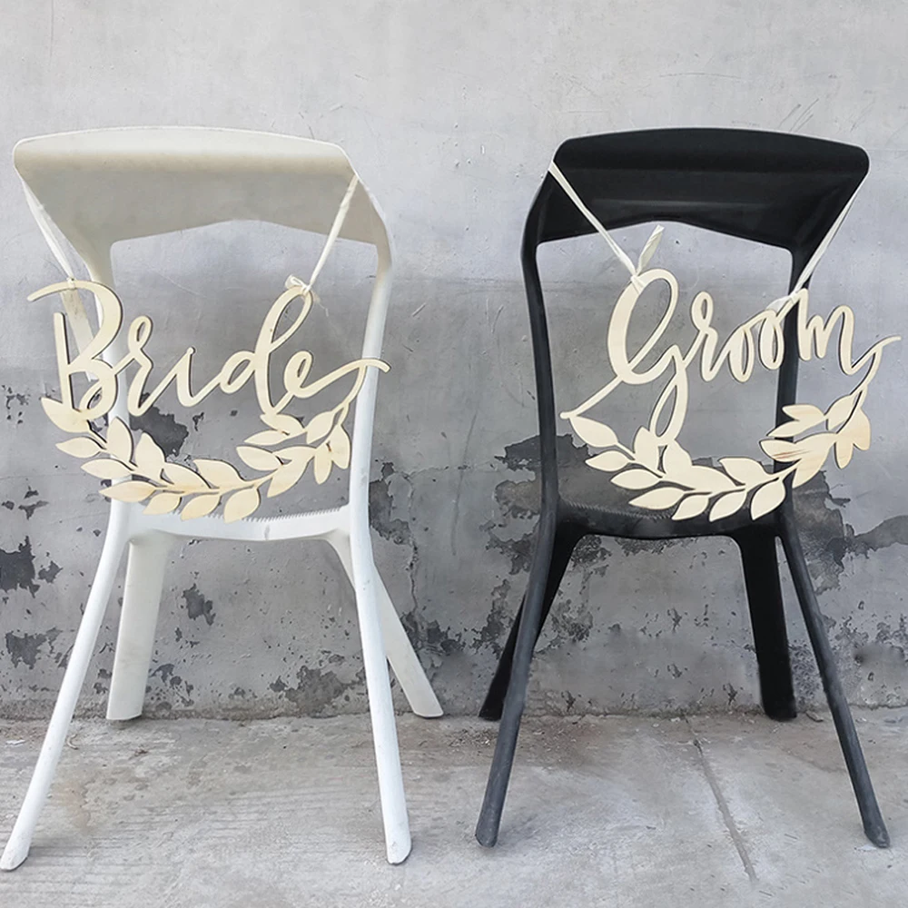 

Wooden Chair Banner Sign Set Chair Sign Garland for Wedding Decorations Mr & Mrs/Bride & GroomI Do & Me Too Party Supplies