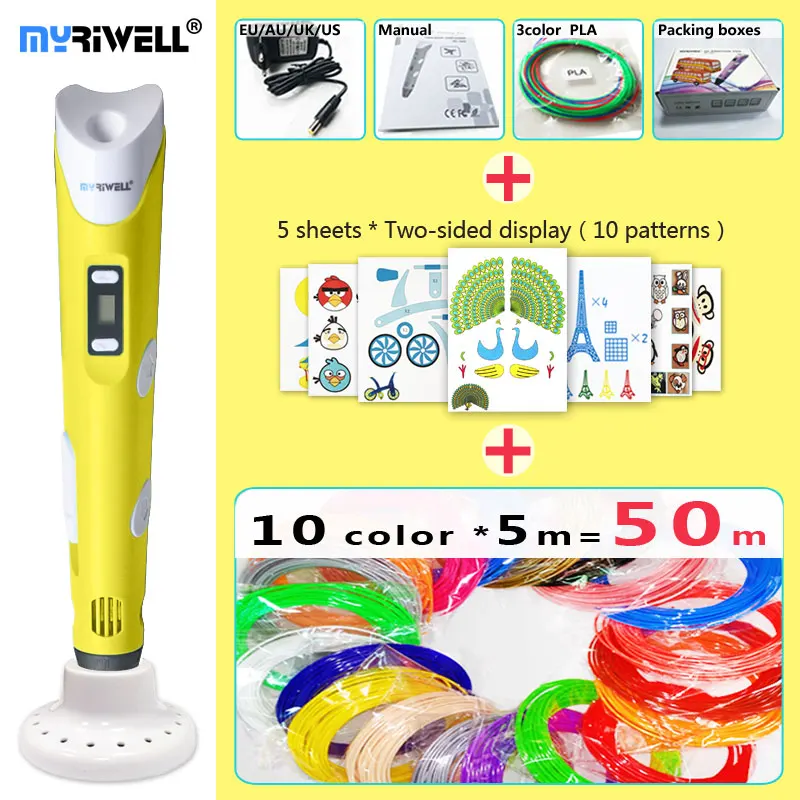 Myriwell 3d Ручка ручки светодиодный дисплей ABS/PLA нити 2018 печатная модель добавить