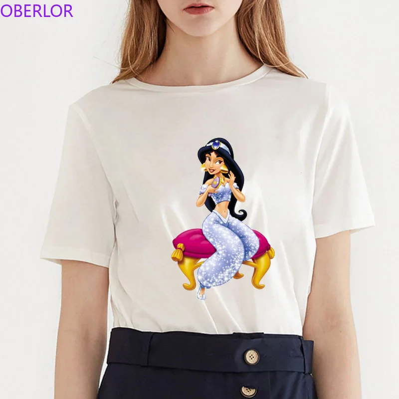 

2019 90s Women Naughty Style Princess Jasmine Dressing Tops Tee Summer Fashion Cotton Comfortable Print Short Sleeve T-shirts