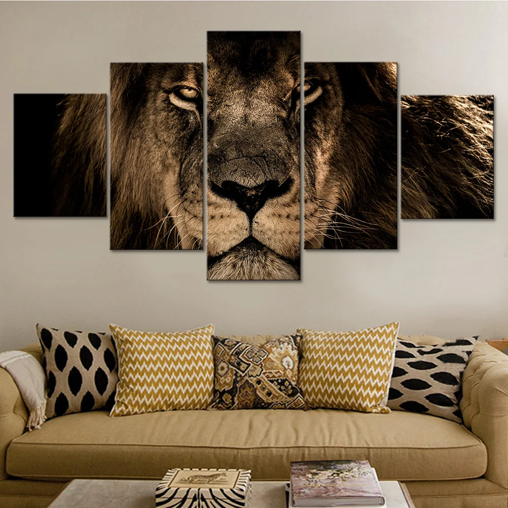 

Painting For Living Room Popular Modern Prints 5 Pieces/Set Powerful Lion Canvas Modular HD Wall Art Picture Home Decoration