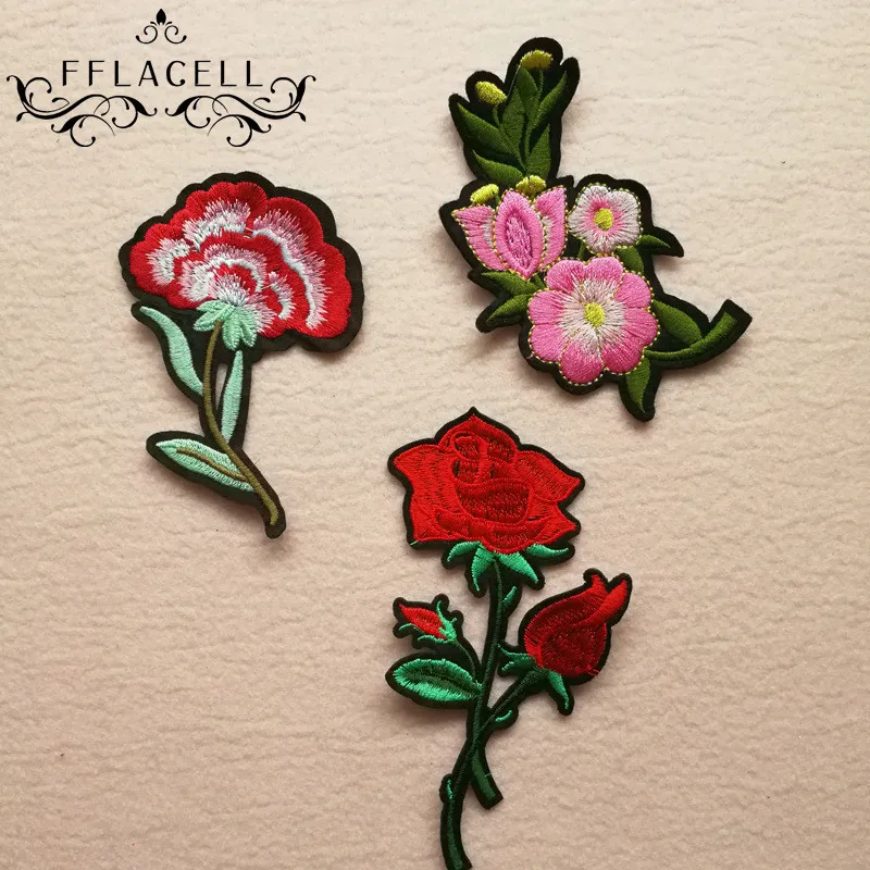 Buy FFLACELL Rose Flowers parches Embroidered Iron on Patches for Clothing DIY
