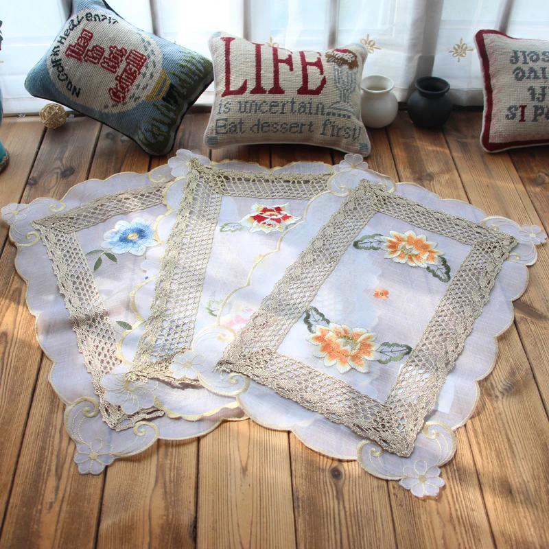 

Modern Lace Table Placemat Flowers Coffee Coasters Mug Christmas Tablecloth Dish Drying Mat table napkins Home Kitchen D002