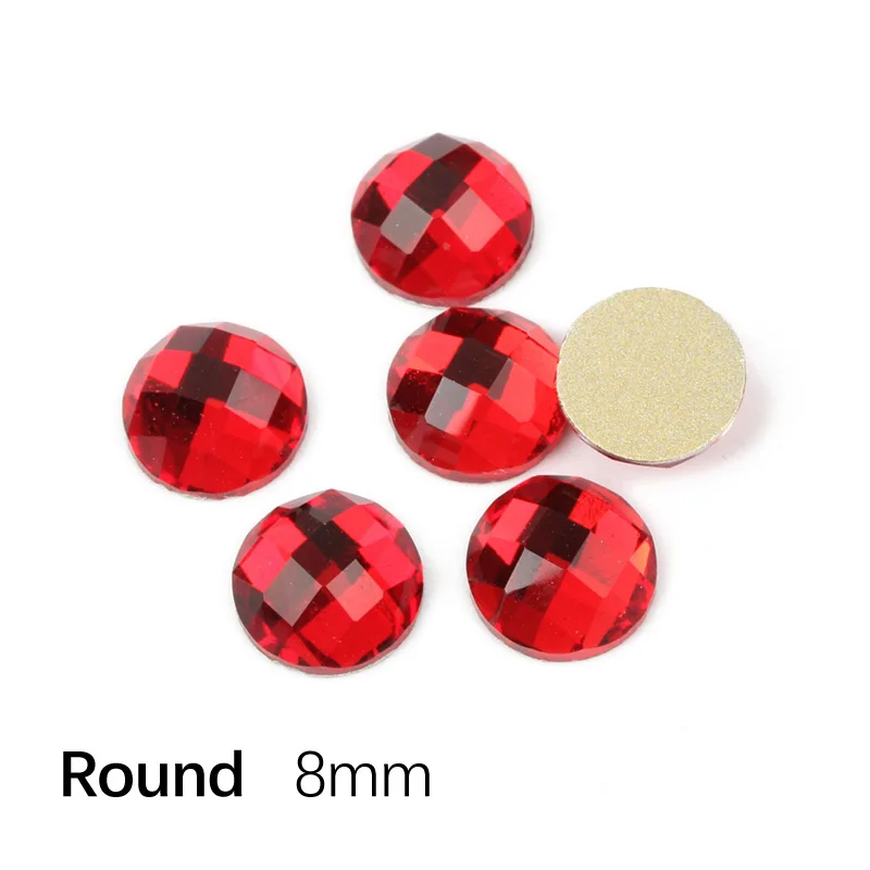 Новинка! Стразы с плоской задней частью, красные кристаллы, 16 видов стилей камешки для дизайна ногтей для 3D ногтей, художественное индивидуальное украшение - Цвет: Round 8mm