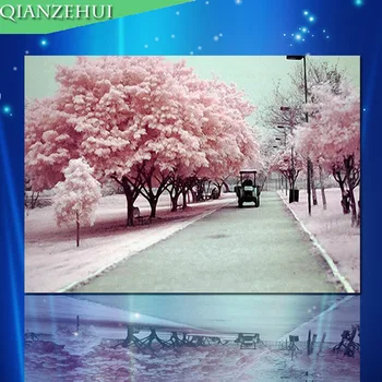 

QIANZEHUI,Needlework,DIY Cherry blossoms Full embroidery Cross stitch,Sets For Embroidery kits Cross-Stitch,Wall Home Decro