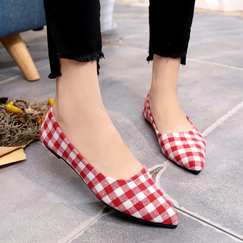 

Women Flat Shoes Comfortable Loafers Slip On Fashion Spring Boat Shoes Gingham Shallow Women Shoes ballerina Pointed Toe Flats