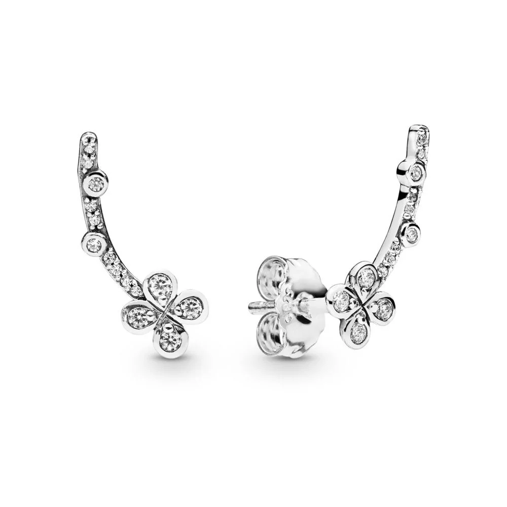 

2019 Spring 925 Sterling Silver Draped Four-Petal Flowers Original Europe Stud Earrings For Women Bead Charm Gift DIY Jewelry