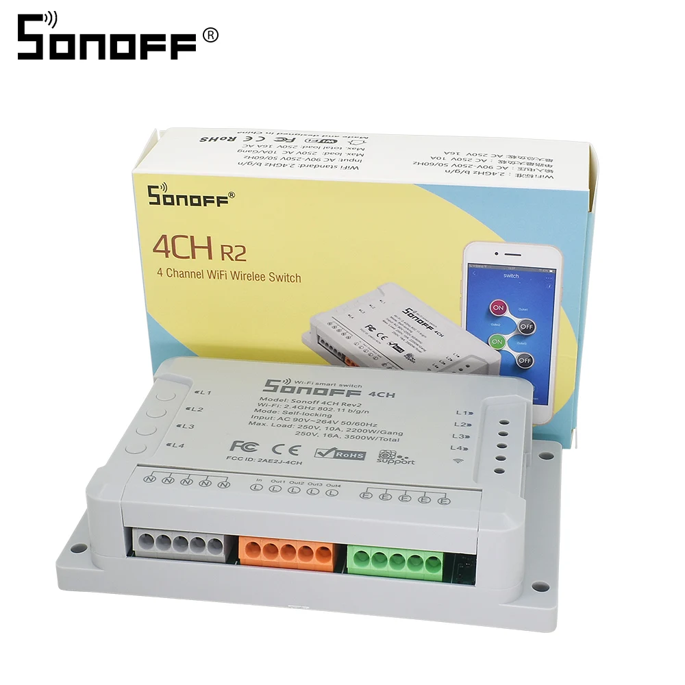 

Itead Sonoff 4CH R2 Multi-channel Wireless Wifi Switch For Smart House Home Automation Module Controller 220V
