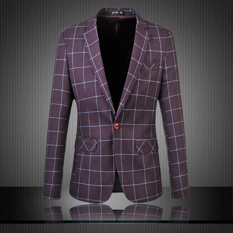 M-6XL брендовый Классический Клетчатый деловой пиджак мужской приталенный Блейзер элегантный роскошный английский стиль мужские свадебные платья куртки - Цвет: Purple