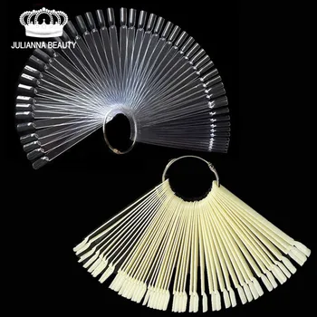 Billige 50PCS Falsche Gefälschte Nagel Praxis Fan-förmigen Dekoriert Nail Art Polnischen UV Gel Salon Pro Display-Chart Werkzeug Gel Dekoration Stick