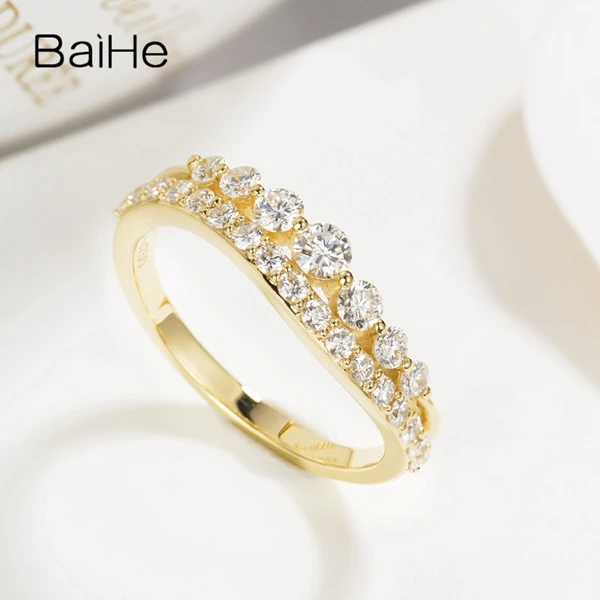 BAIHE Solid 14 K желтое золото(AU585) 0.70ct круглая огранка H/SI натуральные бриллианты Свадебные модные ювелирные изделия Подарочное кольцо