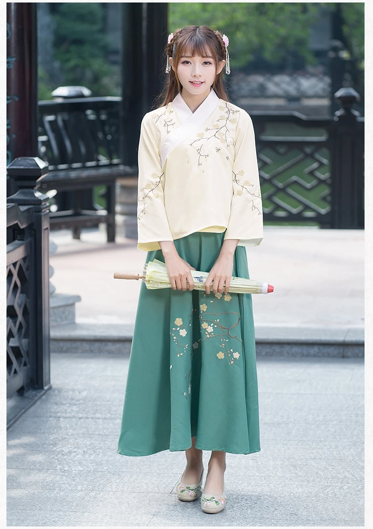 Улучшение традиционный китайское платье Женская одежда Guang Dong вышитые платья с длинными рукавами классический топ + юбка 2 предмета наряд
