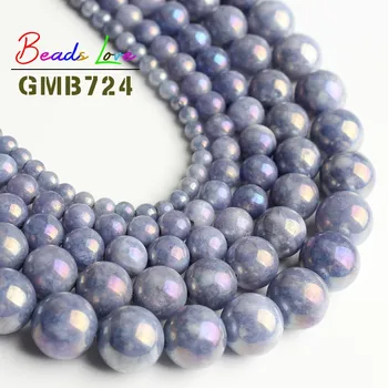 

Wholesale Dark Blue Plating Angelite Stone 4 6 8 10 12mm Round Loose Beads Diy Bracelet Necklace for Jewelry Making Natural 15''