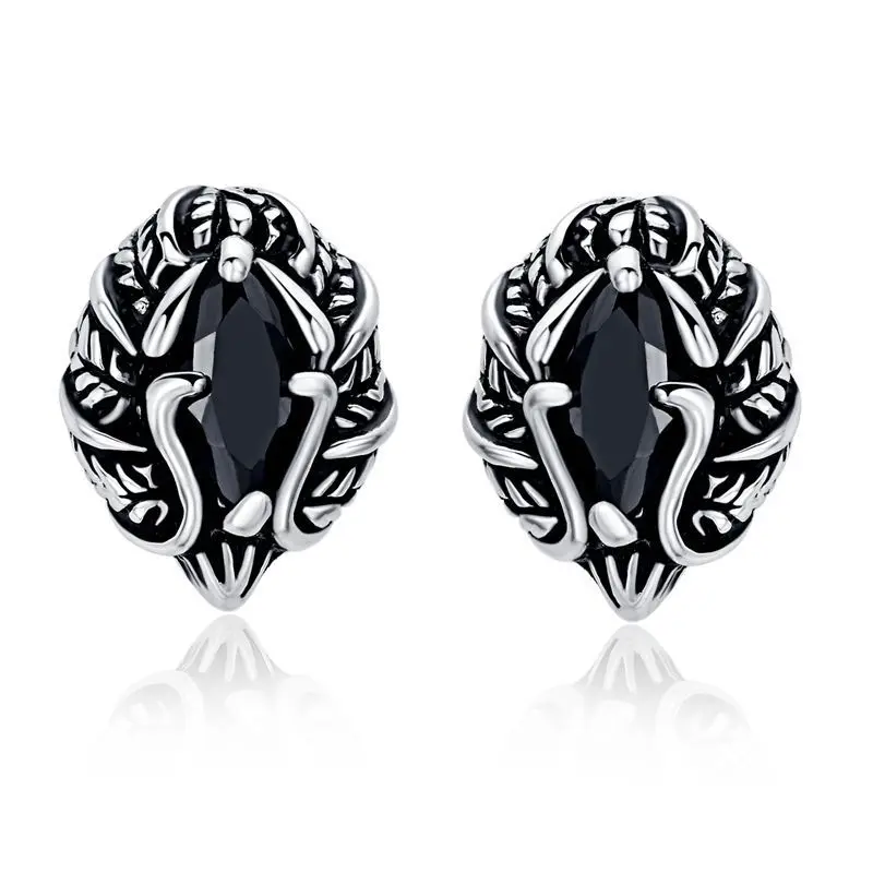 Fashion men earrings black rhinestone stud earrings stainless steel