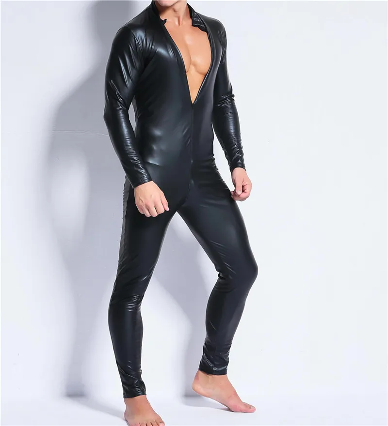 YUFEIDA мужские облегающие искусственный кожаный комбинезон мужские черные трусы из искусственной кожи мужское нижнее белье на молнии кроссовер