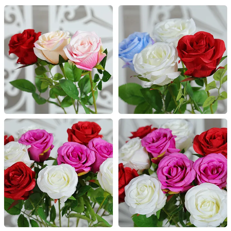 1pc Silk Roses Artificial Flowers Wedding Decoration Fake Flowers White
