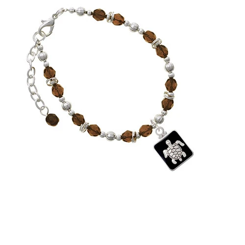 Turtle on Black Frame Brown Beaded Bracelet
