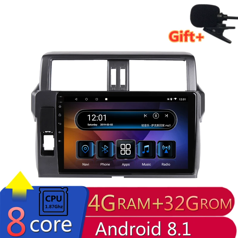 

10" 4G RAM 2.5D IPS 8 Core Android 8.1 Car DVD Multimedia Player GPS For Toyota Prado 150 2014 2015 2016 2017 radio navigation
