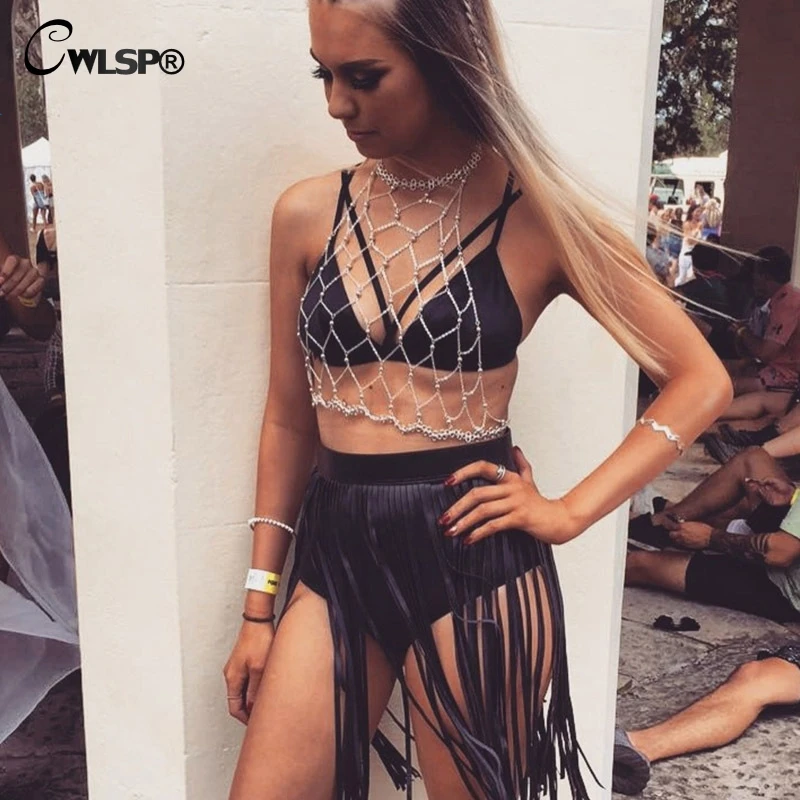 CWLSP Sexy PU Tassel Skirt For Women Hollow Out 2018 Summer Lady Fashion Mini Leather Short Skirts Saia QZ2782