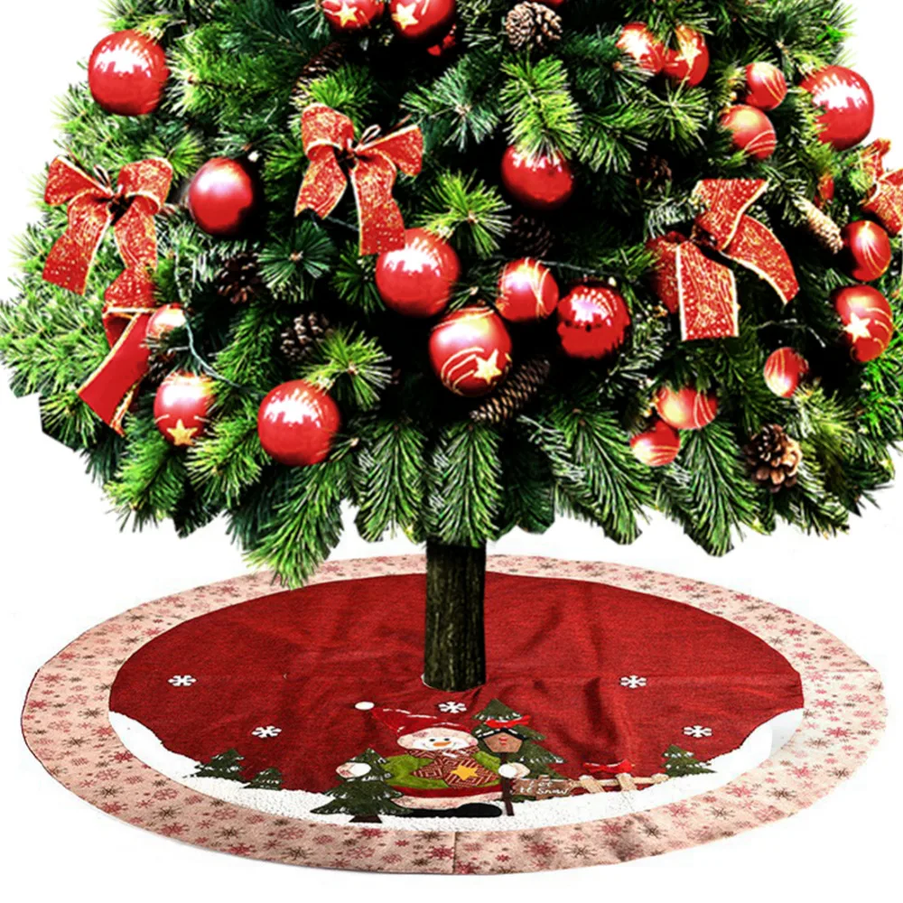 

120cm Diameter 1pc New Red Santa Claus Tree Skirt Decorative Christmas Tree Skirt Apron for Home Mall Xmas Decoration Supplies