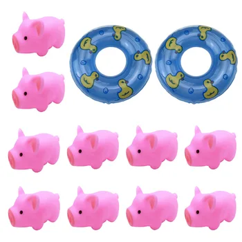 

Spueeze-sounding Dabbling Bath Toy Mesh Bags Children's Classic Toys PVC Plastic 10 Pigs 2 Swimming Laps Boys Girls Kid