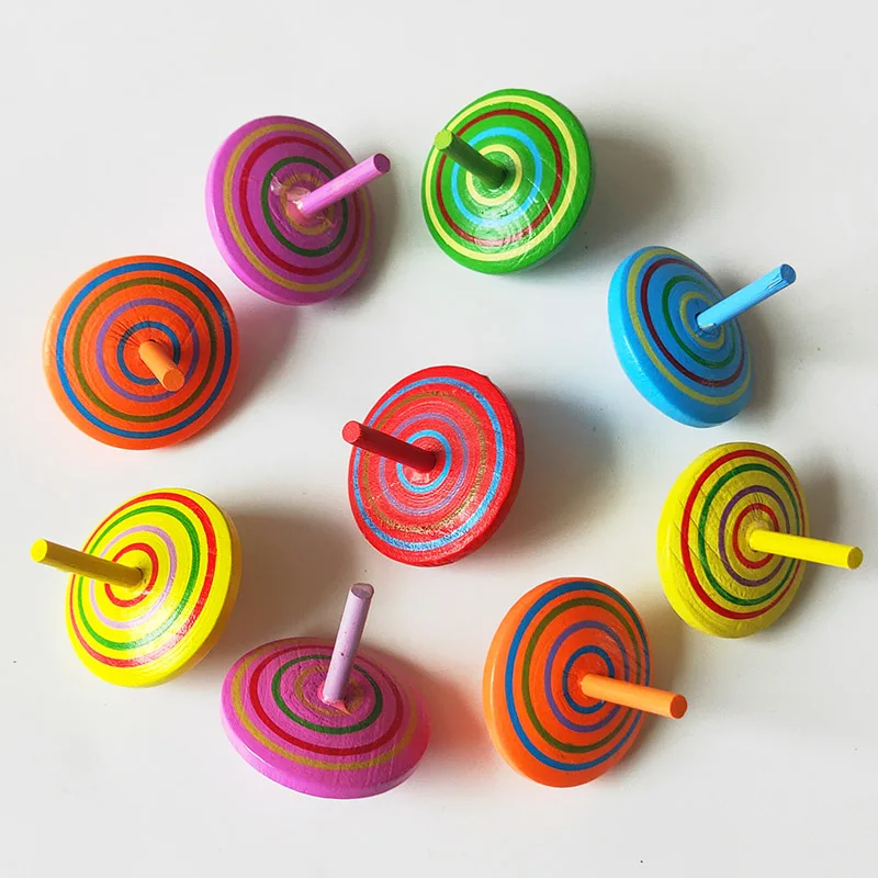 

1Pc Multiple colors Sent at random kids Mini wooden small Gyro children's toys Birthday party gift Supplies
