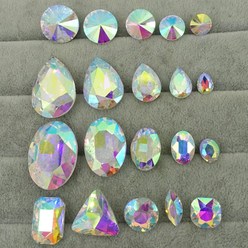 

Wholesale lot clear AB ELEMENTS Crystal glass Beads Rivoli /Oval /Teardrop/Round