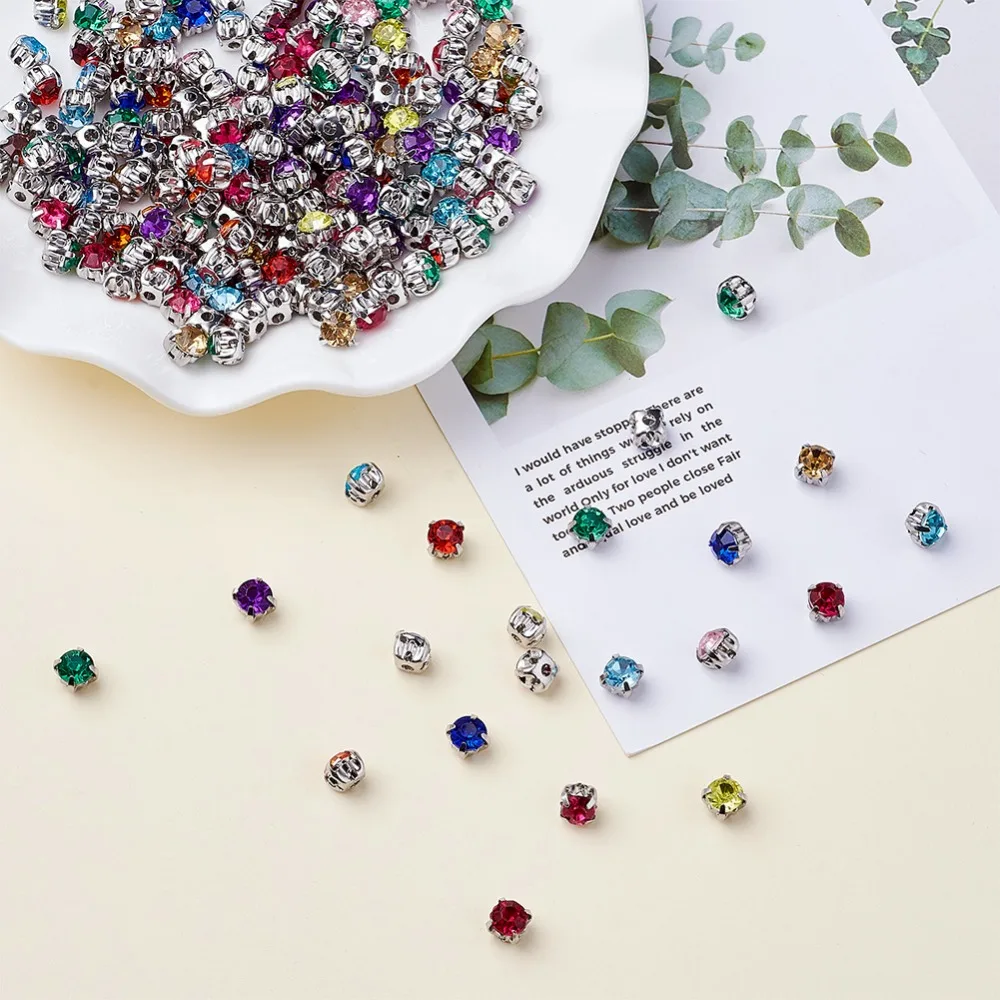 200 x Mixed Color Acrylic Rhinestone Montee Five-Hole Beads with Brass Findings