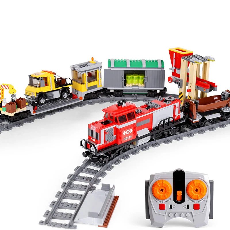 

Lepin 02039 898Pcs Real City Series Red Freight Train Set LegoINGly 3677 Model Building Blocks Bricks Educational Children gifts
