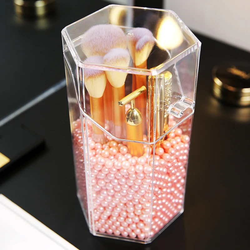 Стеклянный Карандаш для макияжа Кисти жемчуг коробка для хранения с крышкой стеклянная квадратная косметичка ручка держатели для кистей с крышкой
