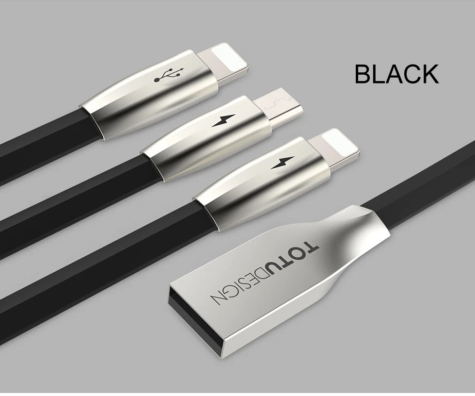 TOTU 3 в 1 USB кабель для iPhone Xs Max Xr X 8 7 Быстрая зарядка зарядное устройство usb type C type-c Micro USB кабель для мобильного телефона