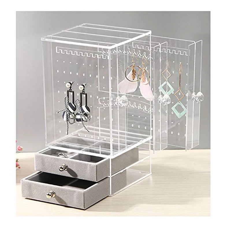 Акриловый Органайзер для ювелирных изделий, коробка для ожерелья, чехол для хранения, серьги, браслет, подвесные украшения, подарок для девушек, женский макияж