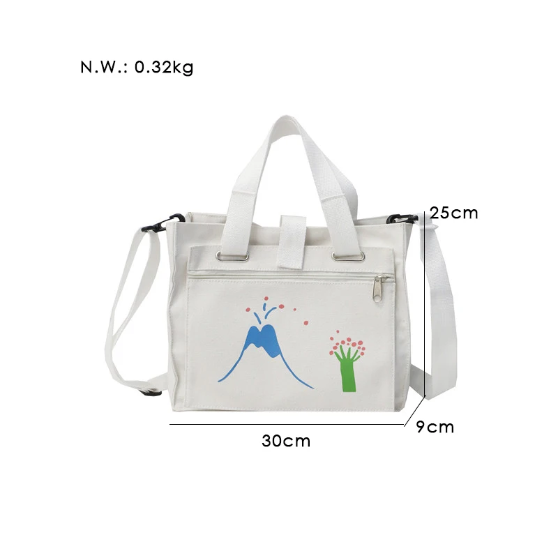 Menghuo Women Canvas Handbag Cartoon Printed Shoulder bag Female Large Capacity Ladies Beach Bag Women Canvas Tote Shopping New 8E0A9928