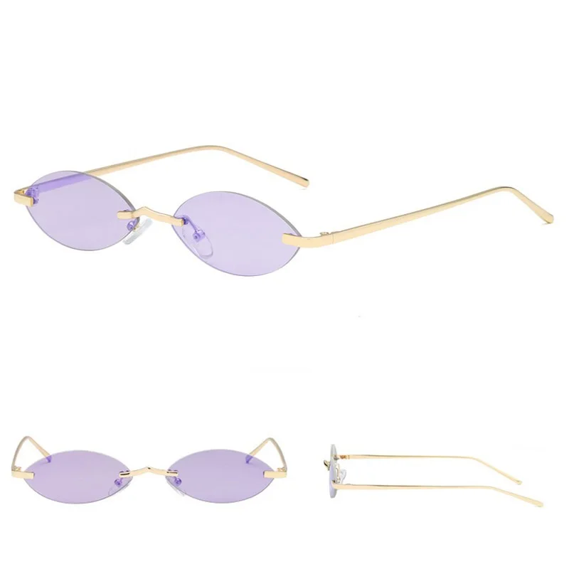 Популярные ультралегкие женские маленькие овальные солнцезащитные очки без оправы, женские модные трендовые солнцезащитные очки в стиле 90, женские зеленые зеркальные очки UV400 - Цвет линз: D670 C8 clear purple