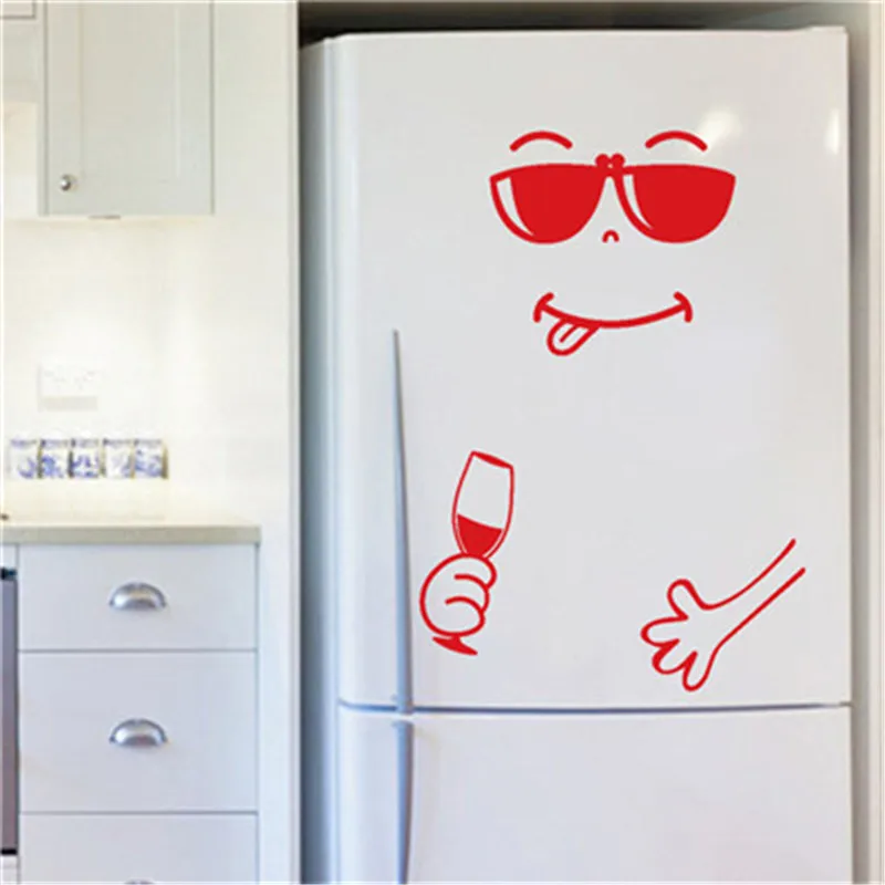 

Fridge Stickers Happy Delicious Cute Face Kitchen Fridge Wall Refrigerator Vinyl Stickers Cute smile print wallpaper Home decor