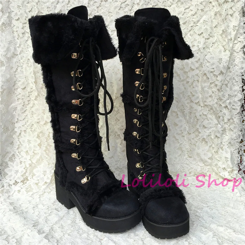 

Princess sweet lolita shoe Lolilloliyoyo antaina Japanese design shoe custom black and thick bottom high-topped boots an5250