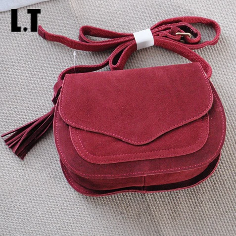 2017 Women Real Leather Saddle Bag Retro Bohemian Hippie Ibiza Fringe Burgundy Soft Cute Mini Cross Body Over Shoulder Pouch Bag