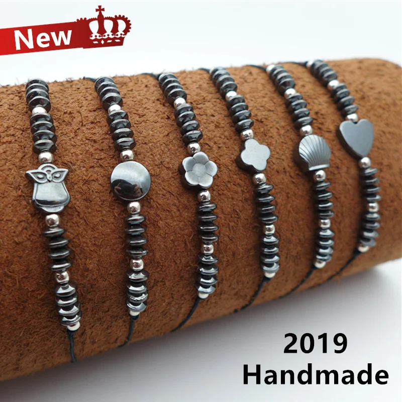 

12 pcs/lot hematite Beads Woven Bracelet set adjustable handmade rope wrap black gallstone natural stone women mixed 6 style