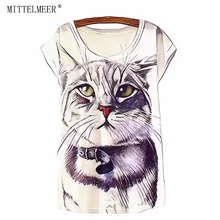 MITTELMEER Summer Cotton T Shirt Women Short Sleeve O Neck Tops Animal Print Cat Tees Fashion