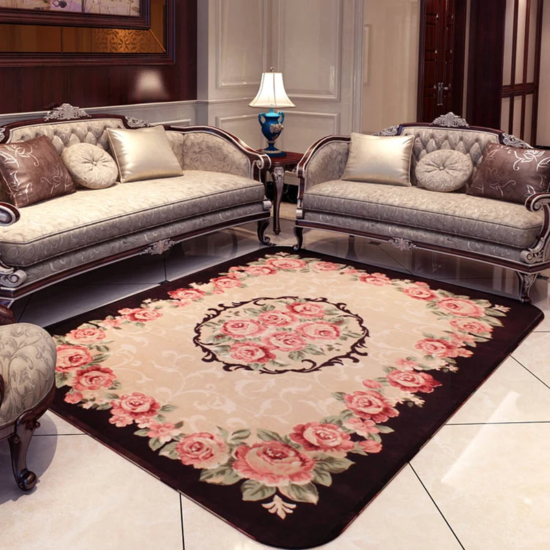 Large European Pastoral Living Room Carpet Luxurious Flower Carpet Home
