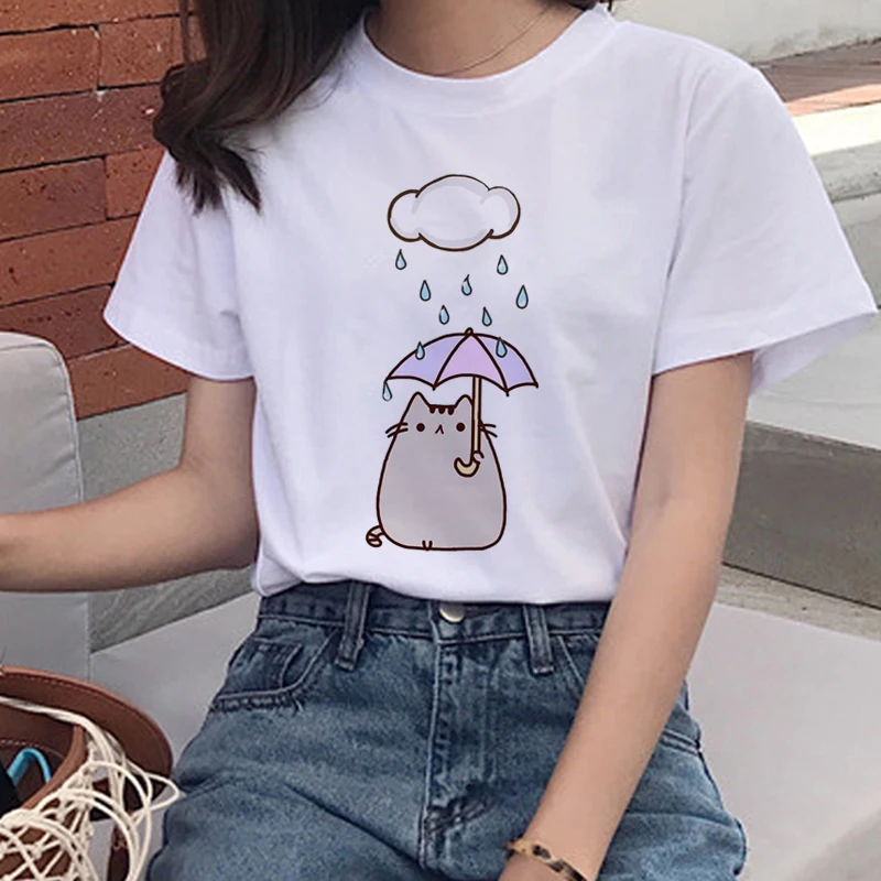 Kawaii Pusheen Cat, женские футболки, Harajuku Ullzang, забавная футболка, 90 s, мультяшный принт, футболка, графический корейский стиль, женские футболки - Цвет: 5548
